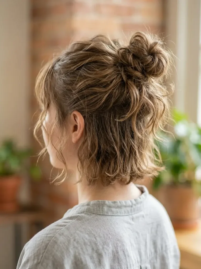 Textured Messy Bun for Short Hair