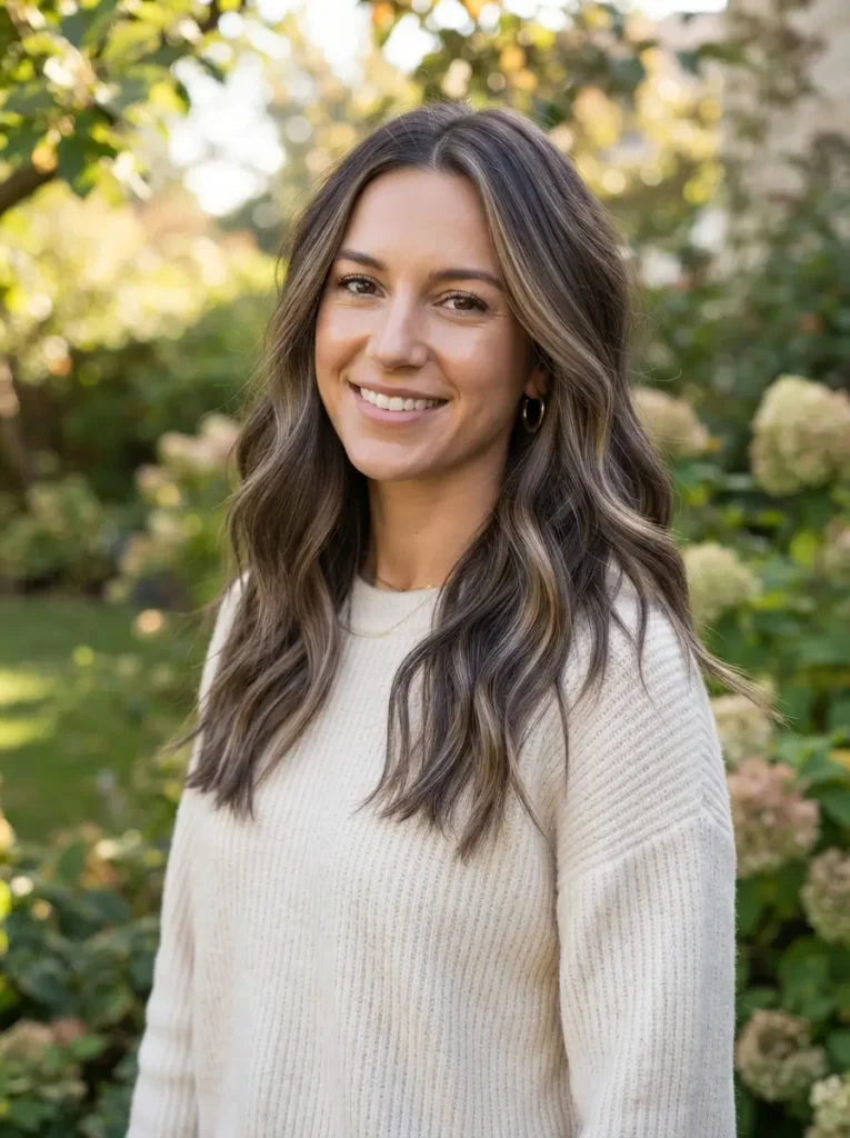Ash Brown Hair with Neutral Caramel Highlights