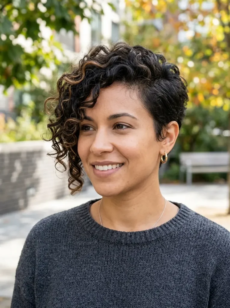 Asymmetrical Curly Pixie Cut