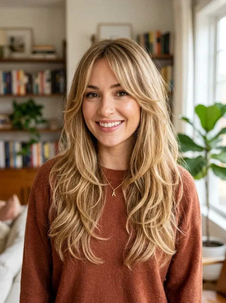 Classic Long Layers with Curtain Bangs