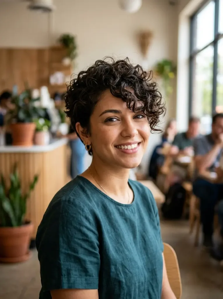 Curly Pixie With Side Bangs