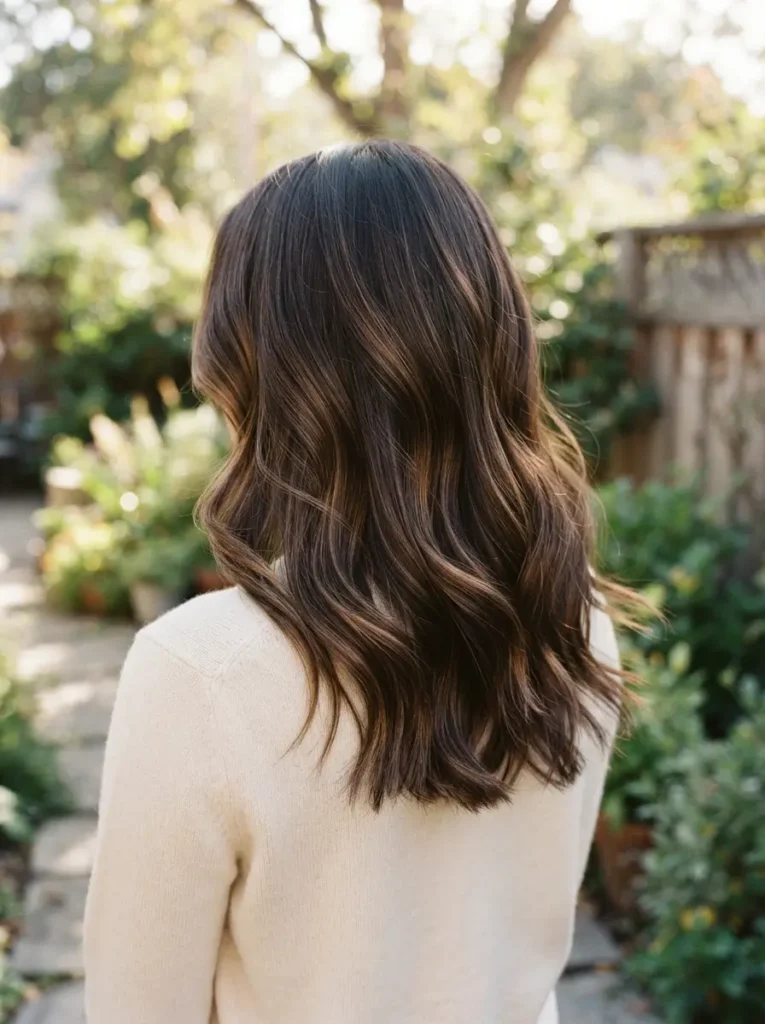Dark Brown Hair with Subtle Caramel BabylightsDark Brown Hair with Subtle Caramel Babylights