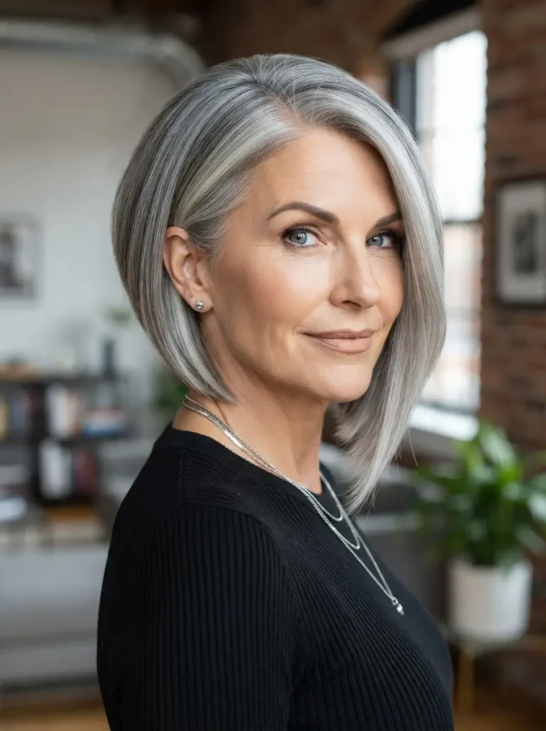 Gray and Silver Angled Bob