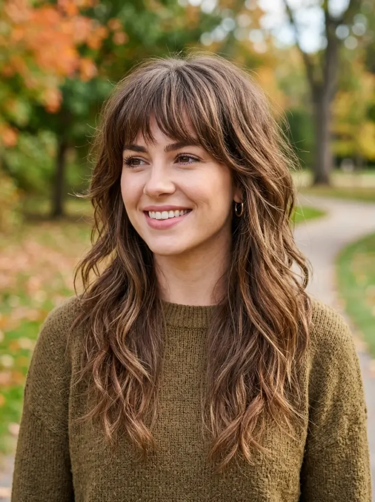 Long Choppy Layers with Bangs