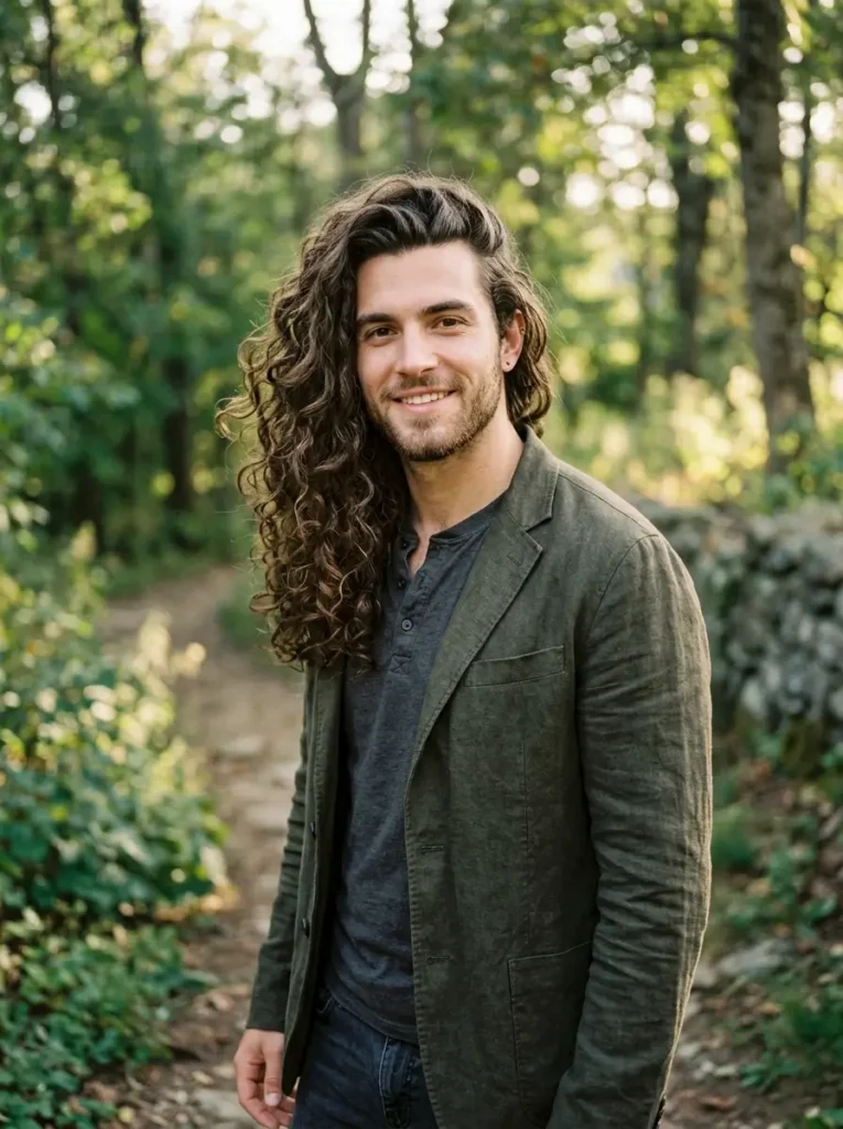 Long Curly Hair with Side Part