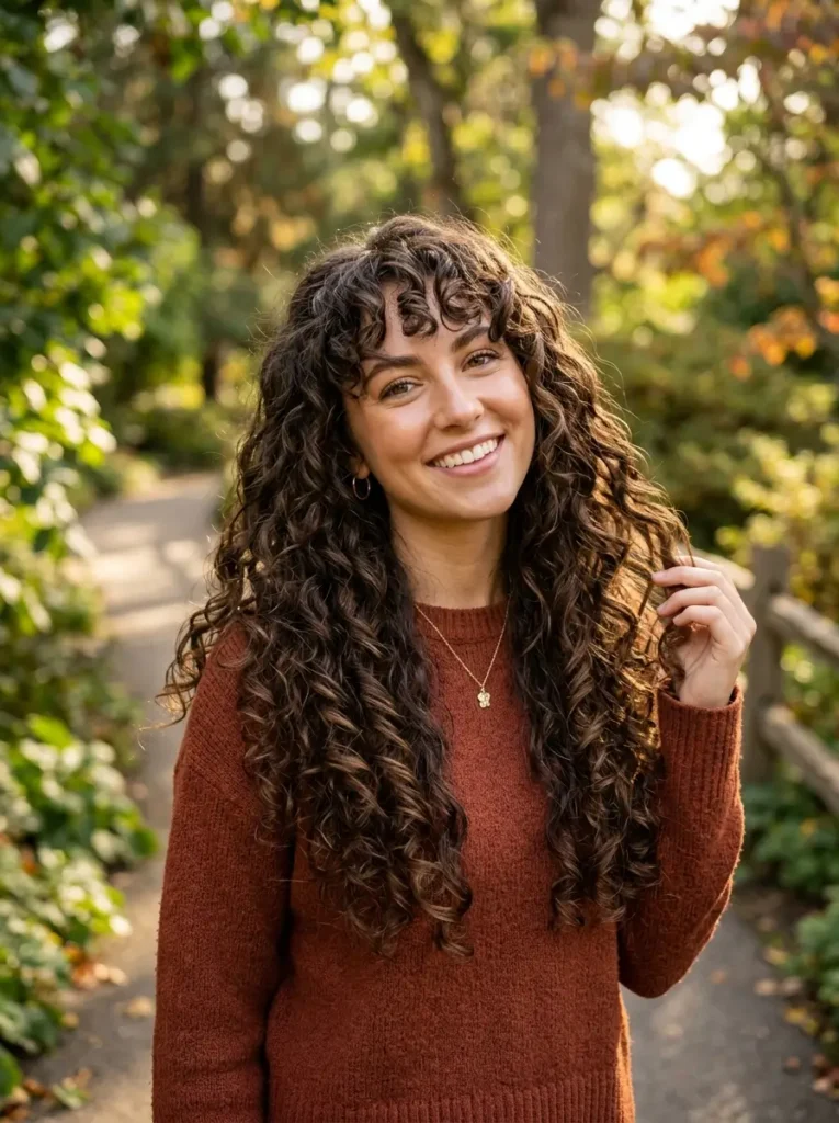 Long Curly Layers with Bangs