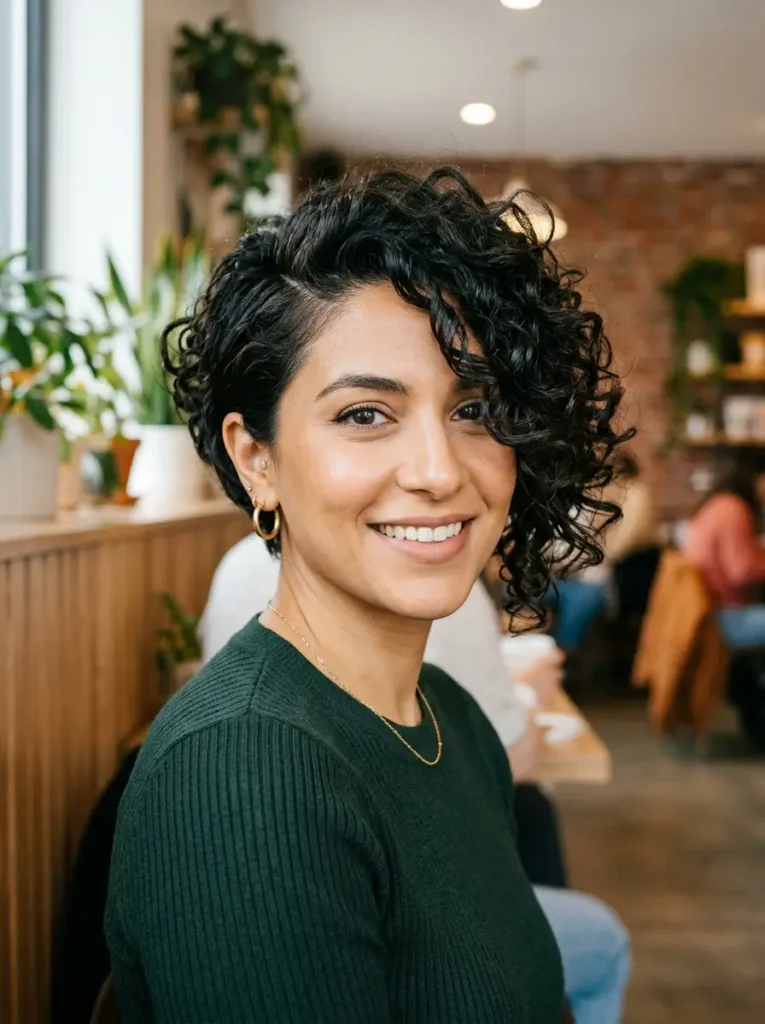 Long Curly Pixie With Deep Side Part