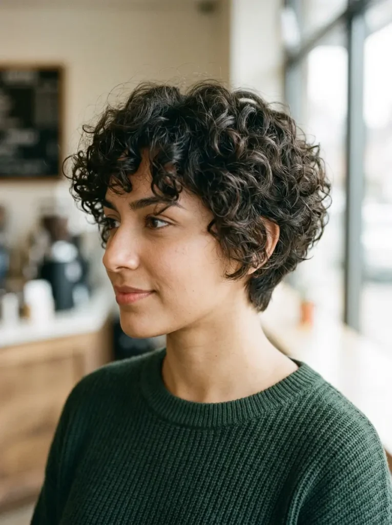 Long Curly Pixie With Rounded Shape