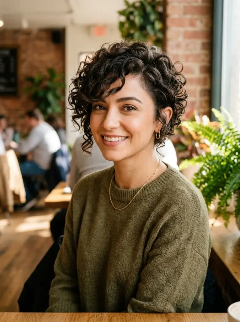 Long Curly Pixie With Side Bangs