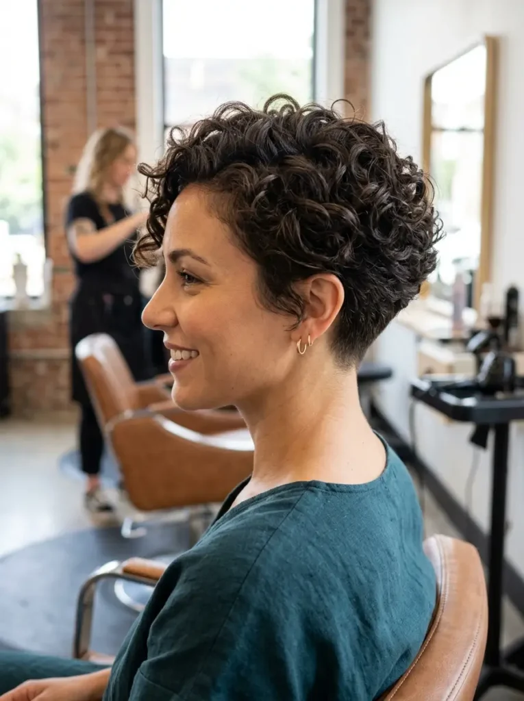 Long Curly Pixie With Soft Tapered Nape
