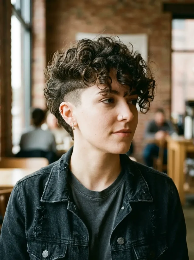 Long Curly Pixie With Undercut