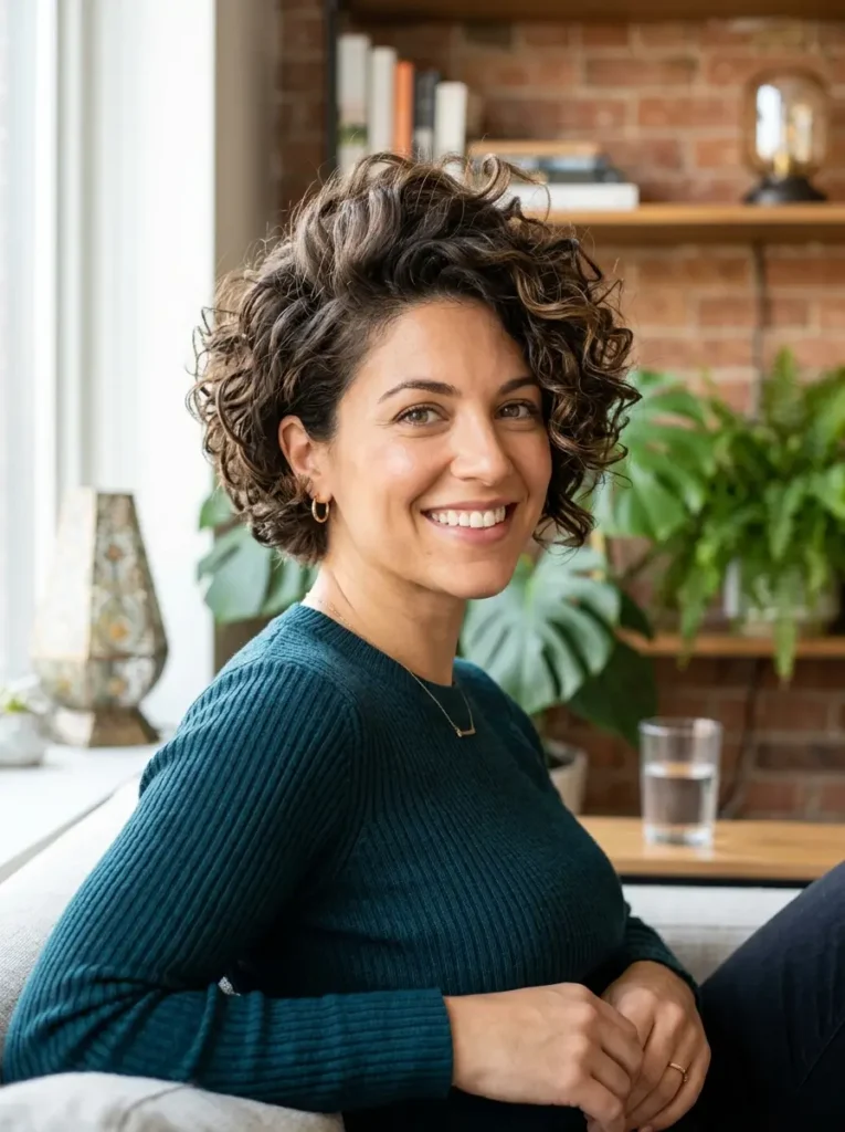 Long Curly Pixie With Volume Crown