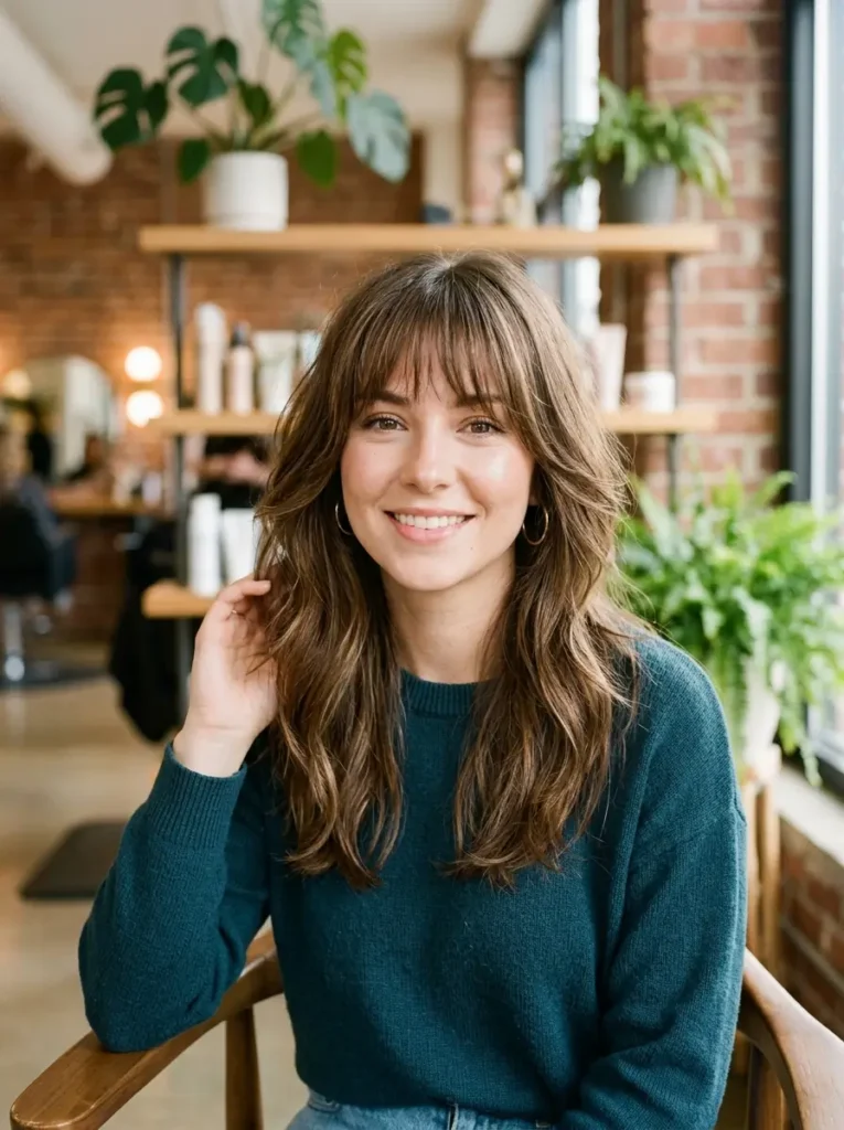Long Face-Framing Layers with Bangs