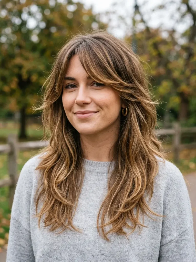 Long Feathered Layers with Side Bangs