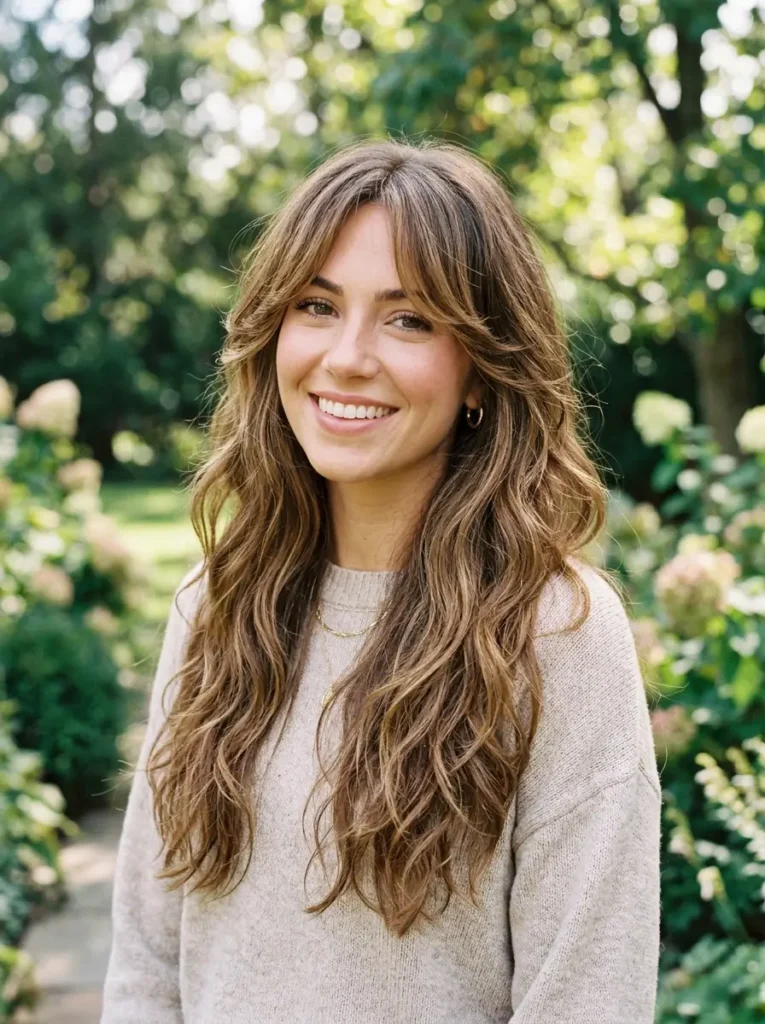 Long Layered Hair with Curtain Bangs