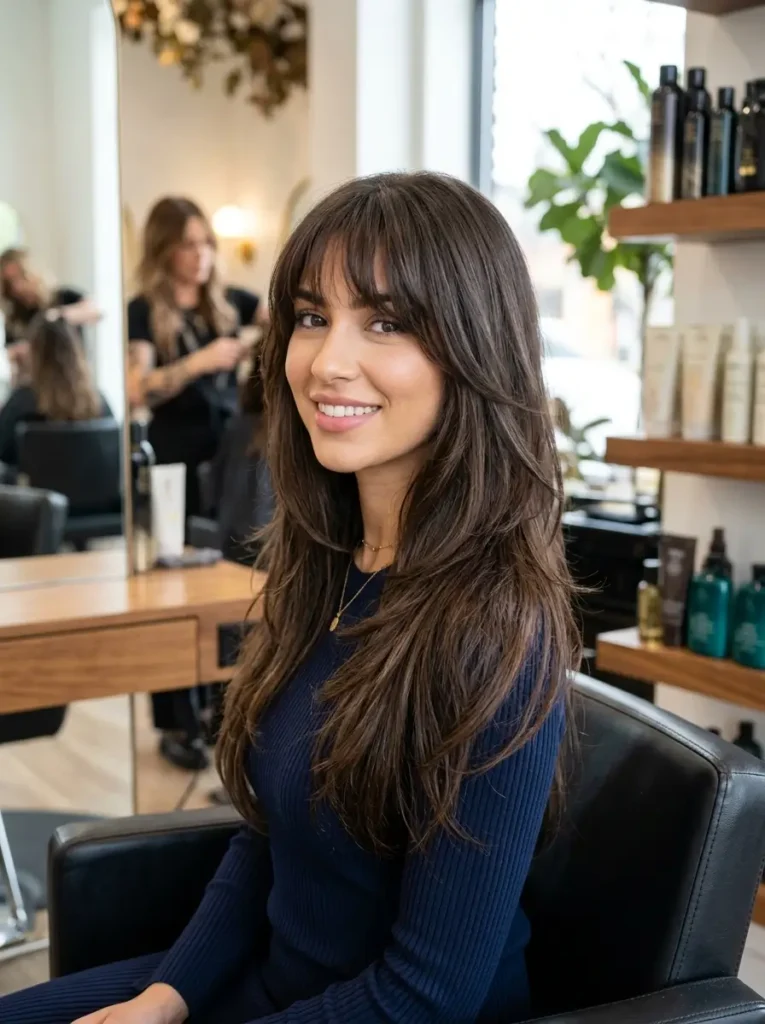 Long V-Cut Layers with Bangs