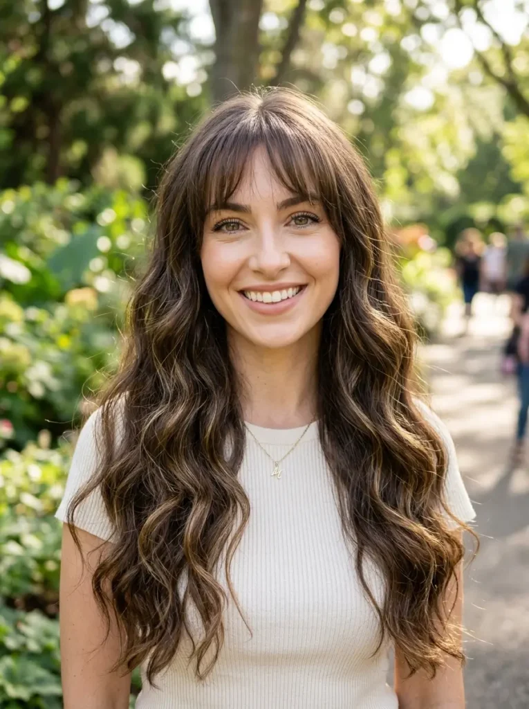 Long Wavy Hair with Wispy Bangs