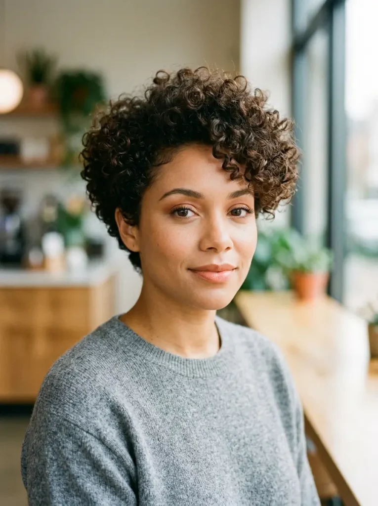 Rounded Curly Pixie Cut