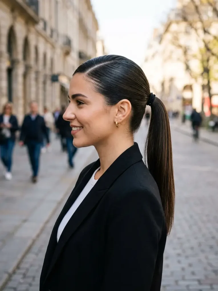 Side Part Slick Back Ponytail