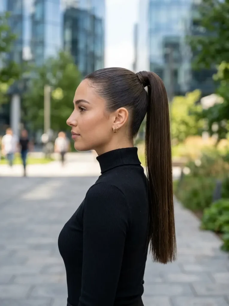 Sleek High Ponytail with Straight Length